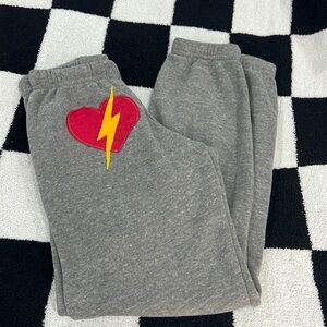 Aviator Nation Gray Track Pants with Red Heart Patch